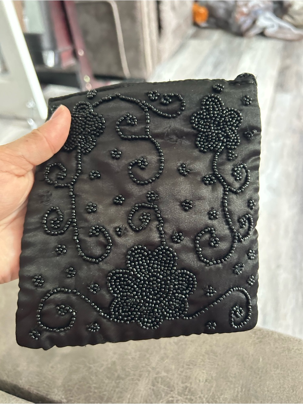 4/$100 Black Beaded Floral Evening Clutch - Women Accessories